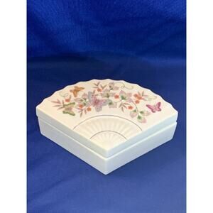 Vintage Porcelain Fan Shaped Trinket Box by Avon 1980